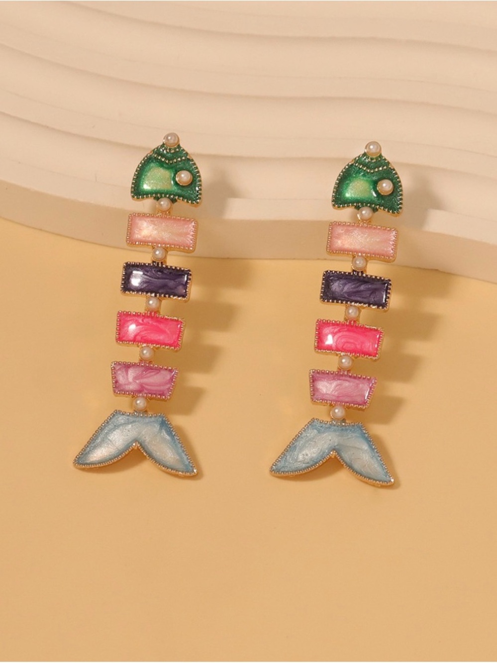 Colorful Mermaid Tail Drop Earrings - Multicolor